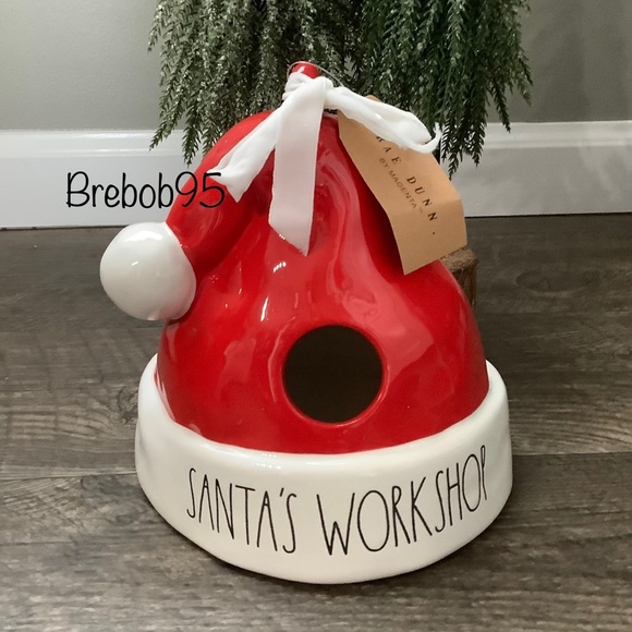 Rae Dunn Ceramic Santa's Workshop Santa Hat birdhouse - Picture 1 of 3